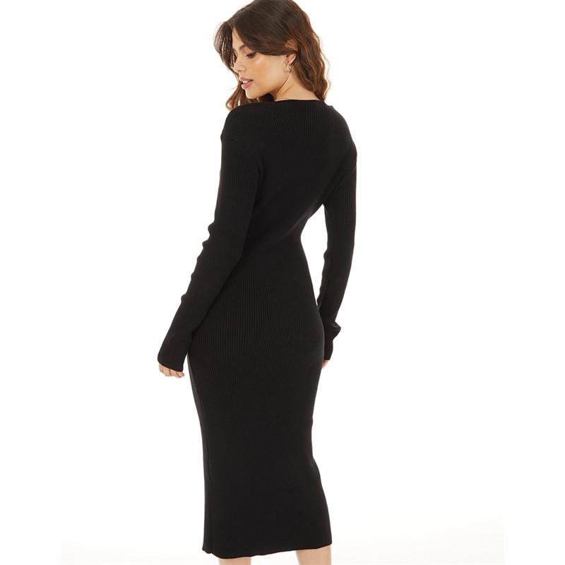 Topshop Womens Knitted Midi Dress Black