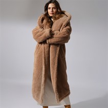 Topshop Womens Hooded Borg Coat Camel