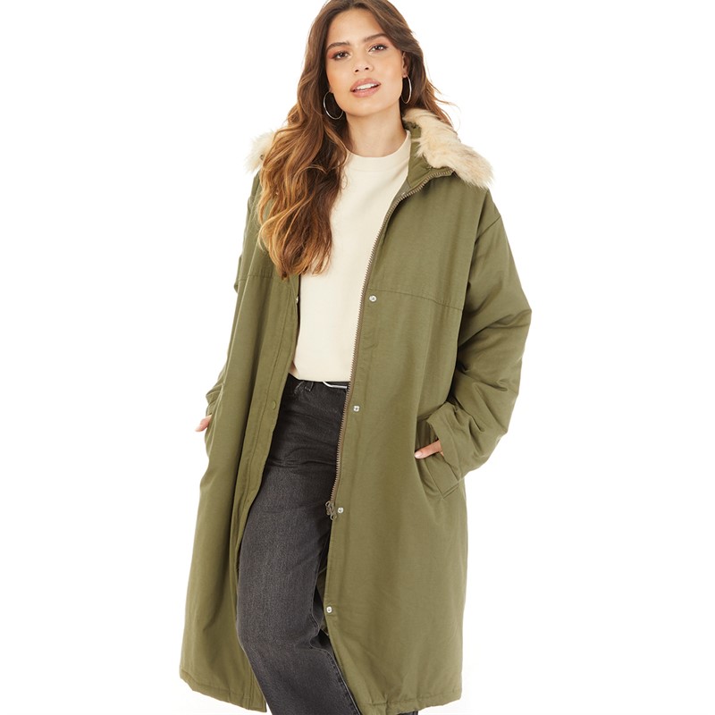 Buy Topshop Womens Longline Parka Khaki