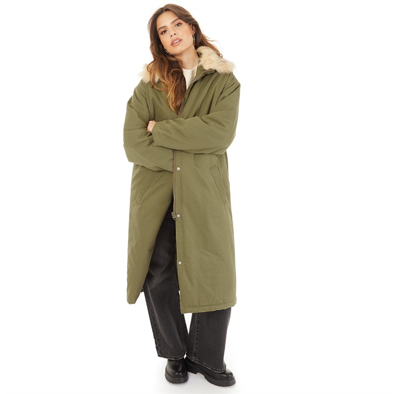 Topshop Womens Longline Parka Khaki