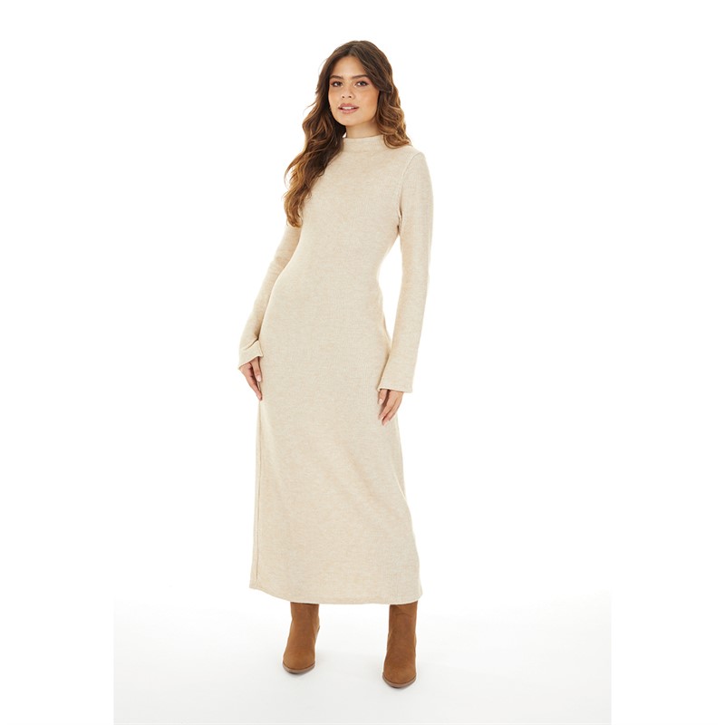 Topshop Womens Rib Column Midi Dress Cream