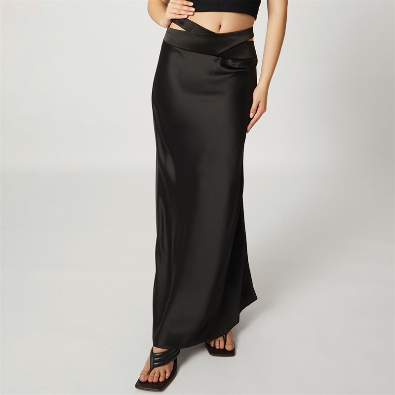 Topshop Womens Satin Maxi Skirt Black