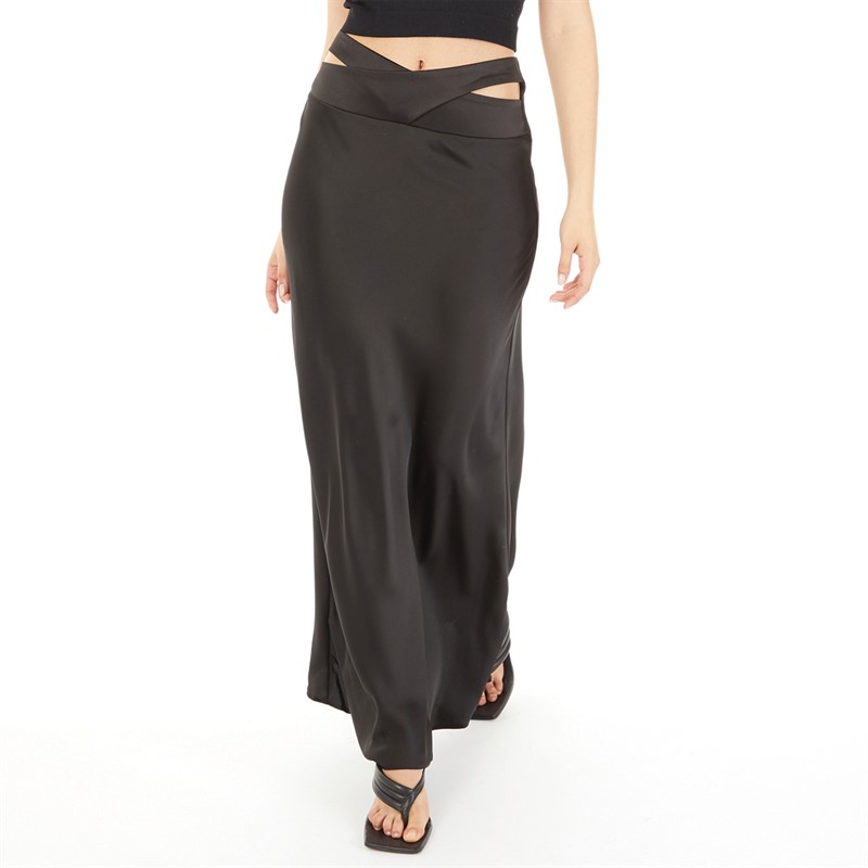 Topshop Womens Satin Maxi Skirt Black