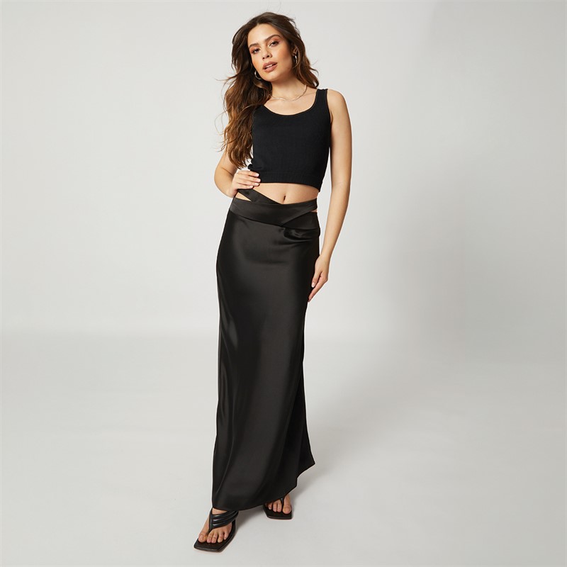 Topshop Womens Satin Maxi Skirt Black