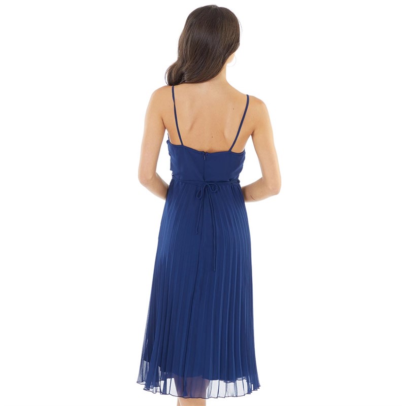 ASOS DESIGN Womens Twist Front Pleated Cami Midi Dress Navy
