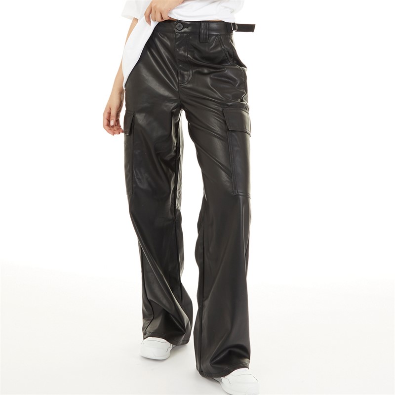 ASOS DESIGN Womens Faux Leather Cargo Trousers Black