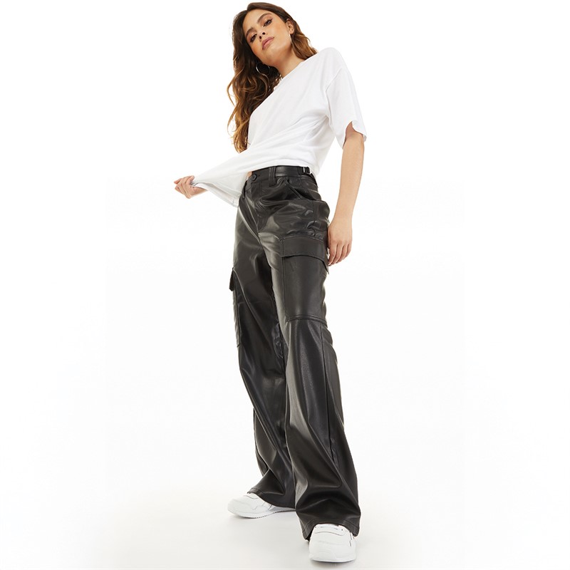 ASOS DESIGN Womens Faux Leather Cargo Trousers Black