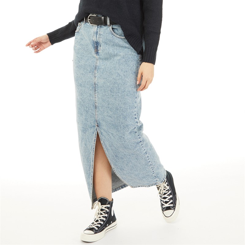 ASOS DESIGN Womens Midi Denim Skirt Midwash