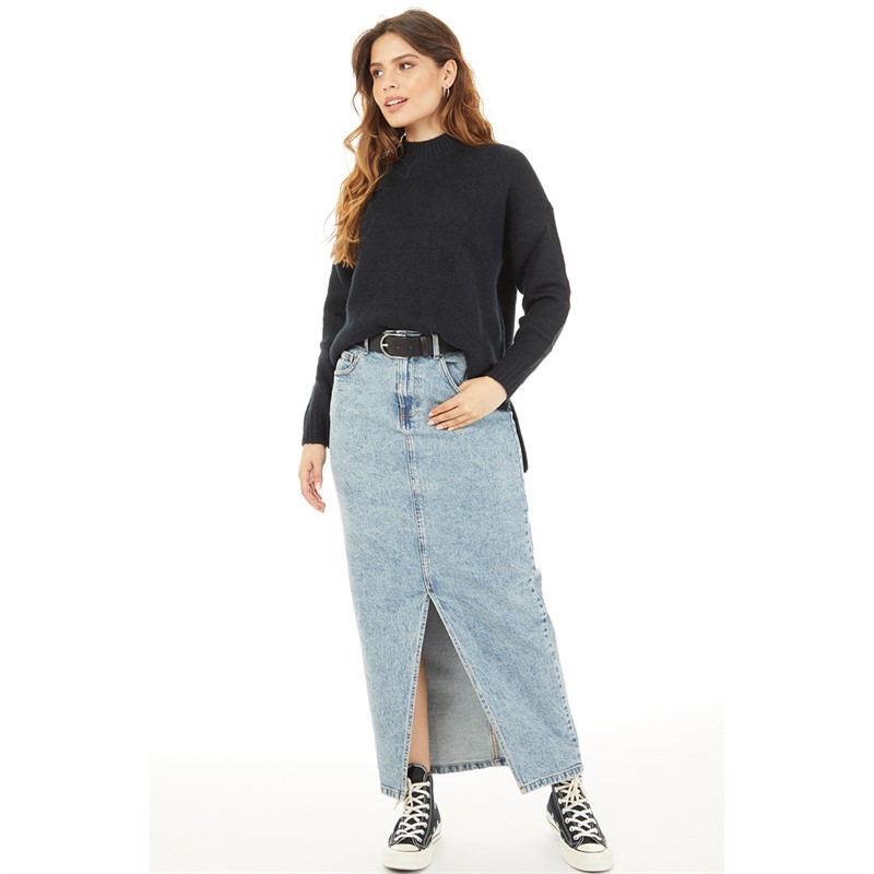 ASOS DESIGN Womens Midi Denim Skirt Midwash