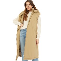 ASOS DESIGN Womens Longline Hooded Gilet Washed Khaki