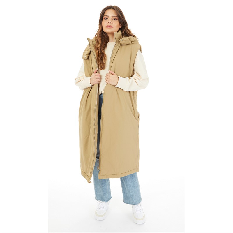 Buy ASOS DESIGN Womens Longline Hooded Gilet Washed Khaki