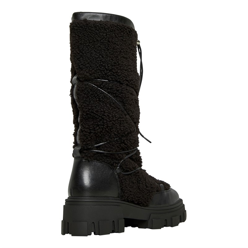 ASOS DESIGN Womens Casper Chunky Cold Weather Boots Black Borg