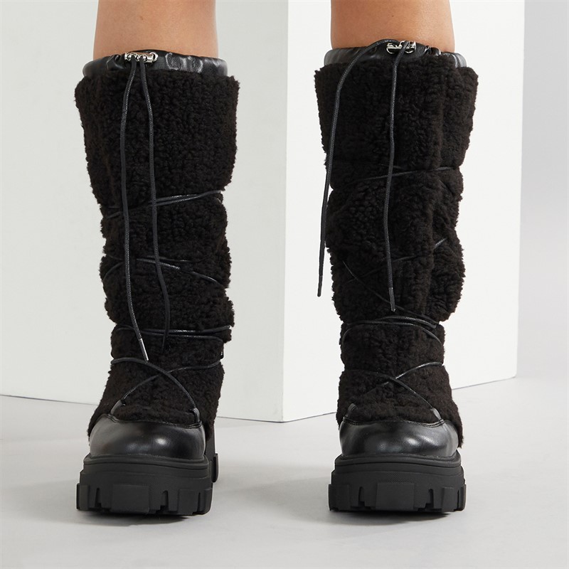 ASOS DESIGN Womens Casper Chunky Cold Weather Boots Black Borg