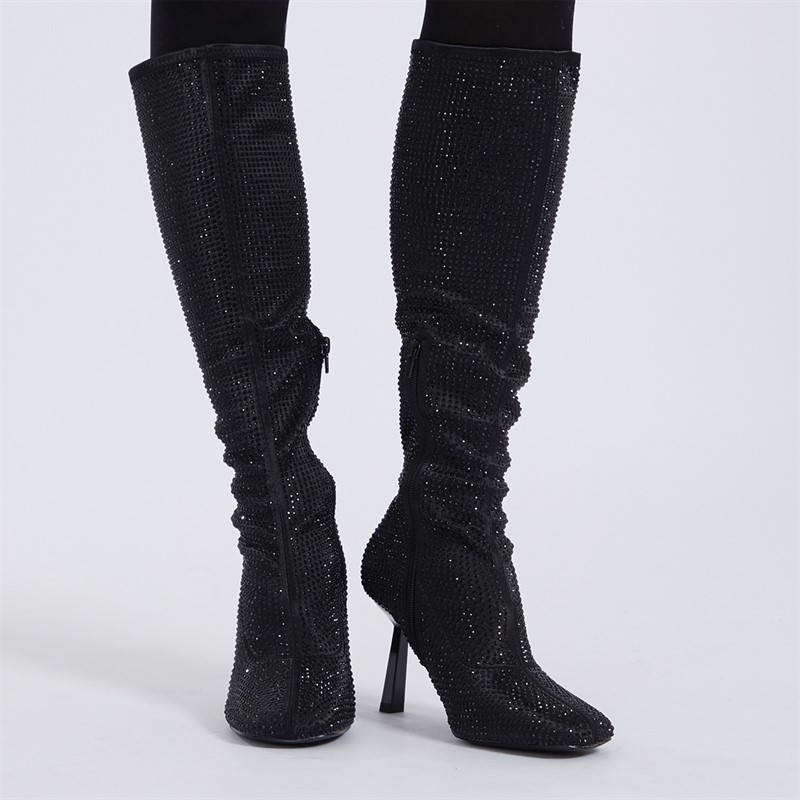 Buy ASOS DESIGN Womens Crystal Sock Knee High Boots Black