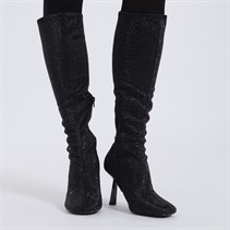 ASOS DESIGN Womens Crystal Sock Knee High Boots Black