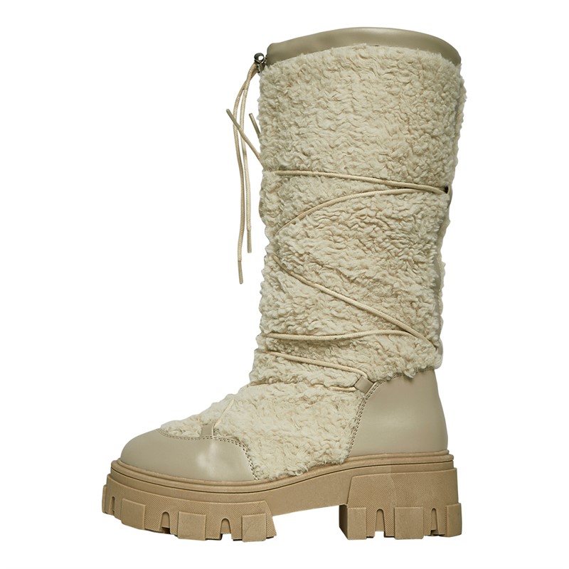 ASOS DESIGN Womens Casper Chunky Cold Weather Boots Beige Borg