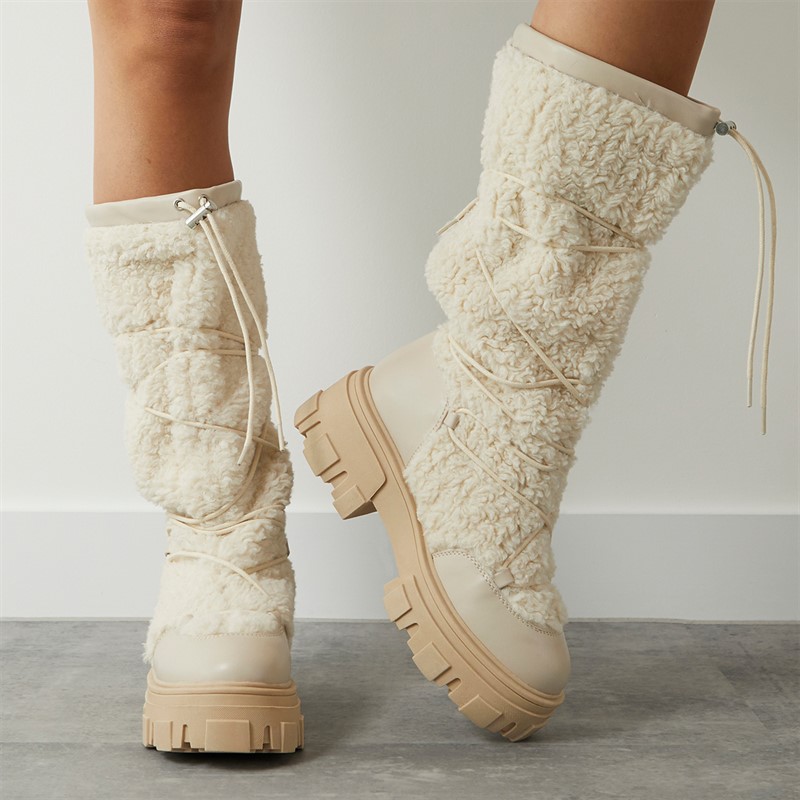 ASOS DESIGN Womens Casper Chunky Cold Weather Boots Beige Borg
