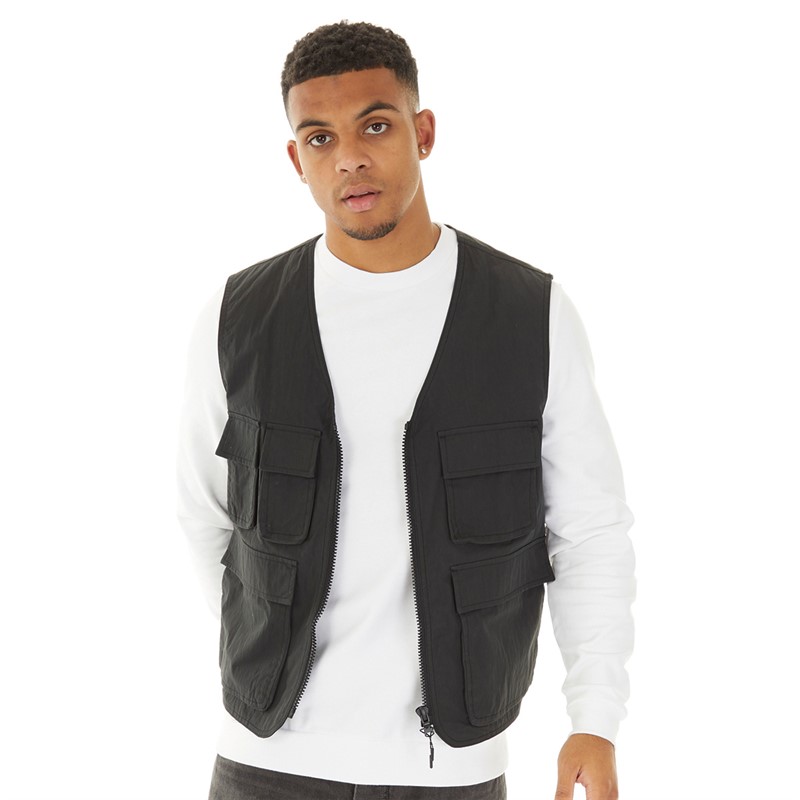 ASOS DESIGN Mens Utility Gilet With Pockets Black