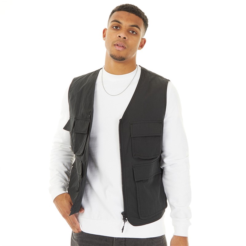 ASOS DESIGN Mens Utility Gilet With Pockets Black