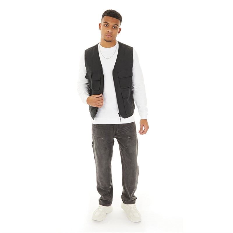 ASOS DESIGN Mens Utility Gilet With Pockets Black