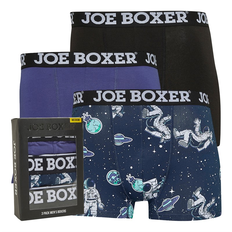 Joe Boxer Mens Three Pack Boxers Blue/AOP/Jet Black