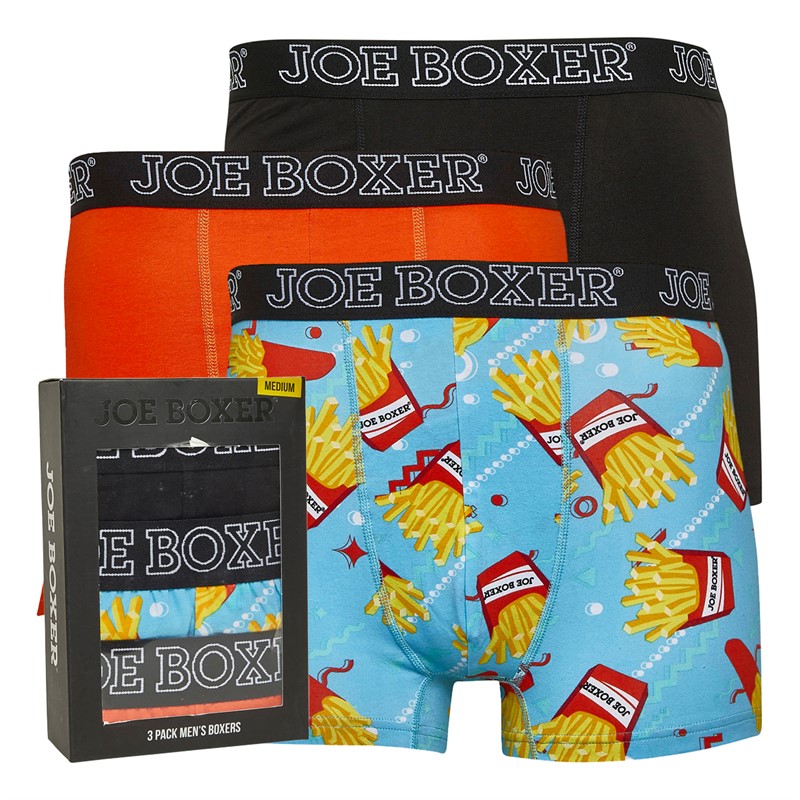 Joe Boxer Mens Three Pack Boxers Jet Black/AOP/Red