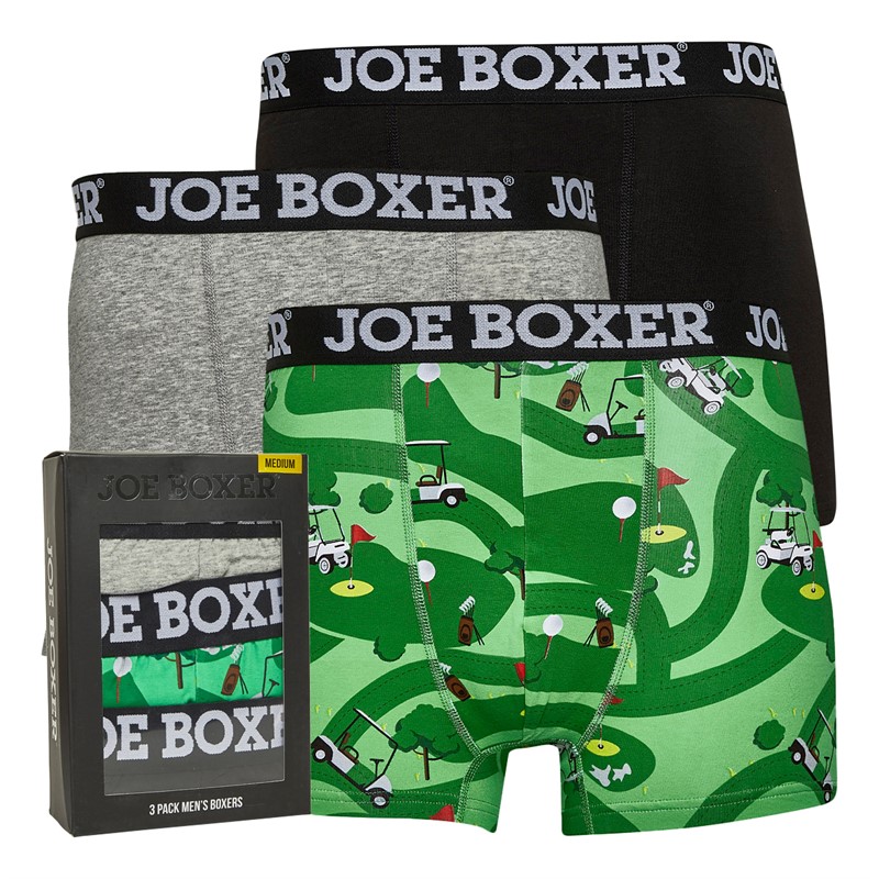 Joe Boxer Mens Three Pack Boxers Light Grey Marl/AOP/Jet Black