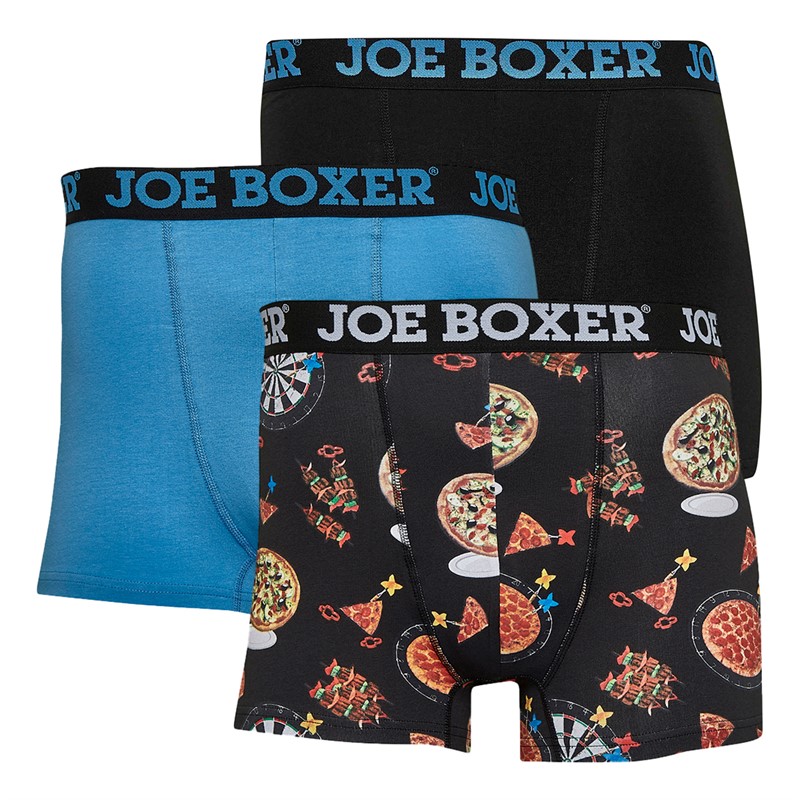 Joe Boxer Mens Three Pack Boxers Blue/AOP/Jet Black