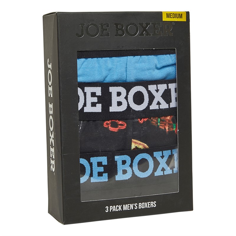 Joe Boxer Mens Three Pack Boxers Blue/AOP/Jet Black