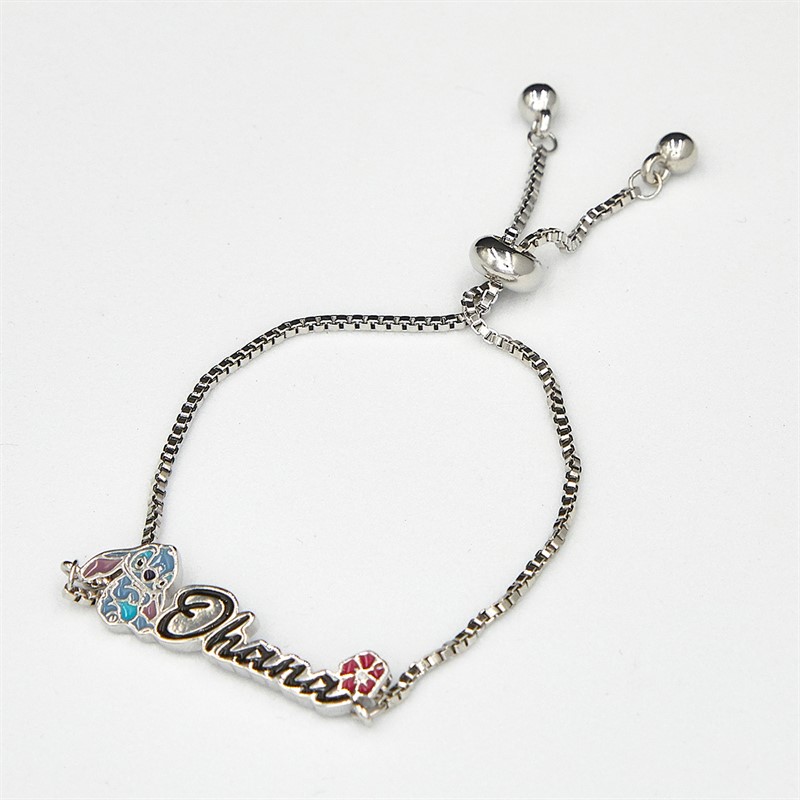 Lilo and Stitch Girls Plated Brass Adjustable Friendship Bracelet Silver