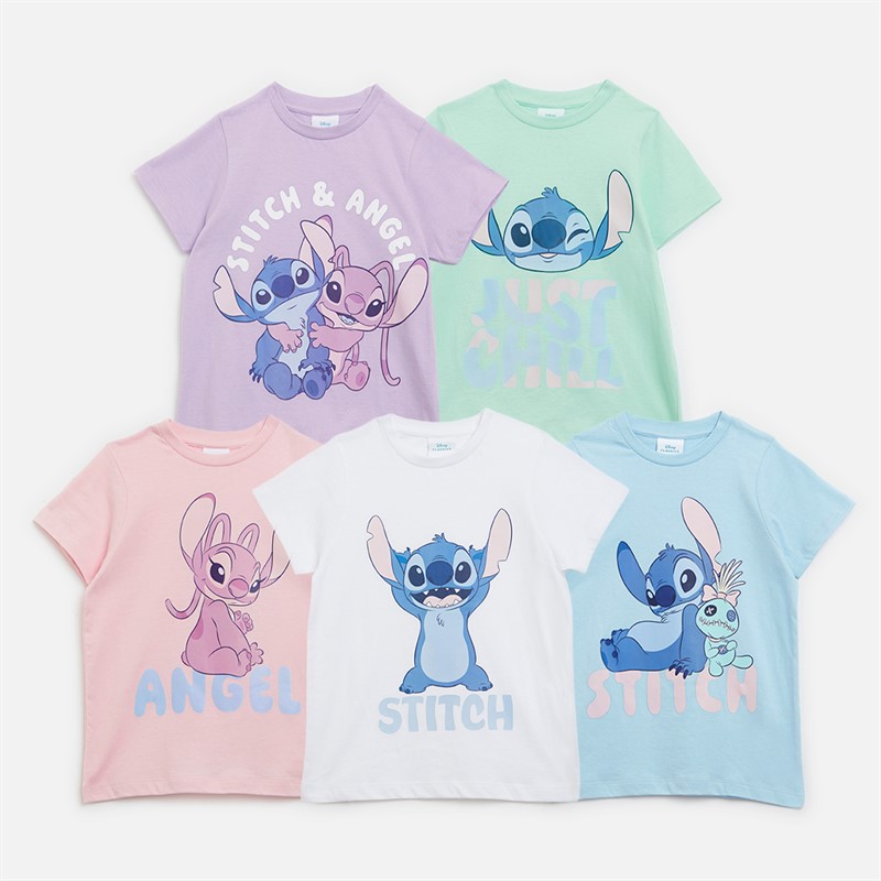 Lilo and Stitch Girls Five Pack T-Shirts Multi - Size 10/11Y