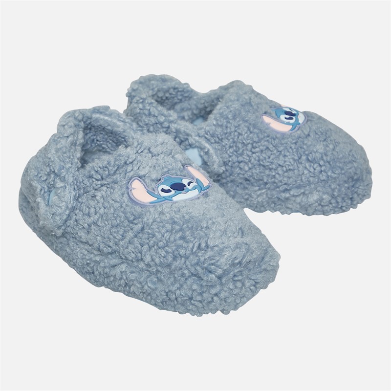Lilo and Stitch Girls Bedale Borg Mule Slippers Light Blue