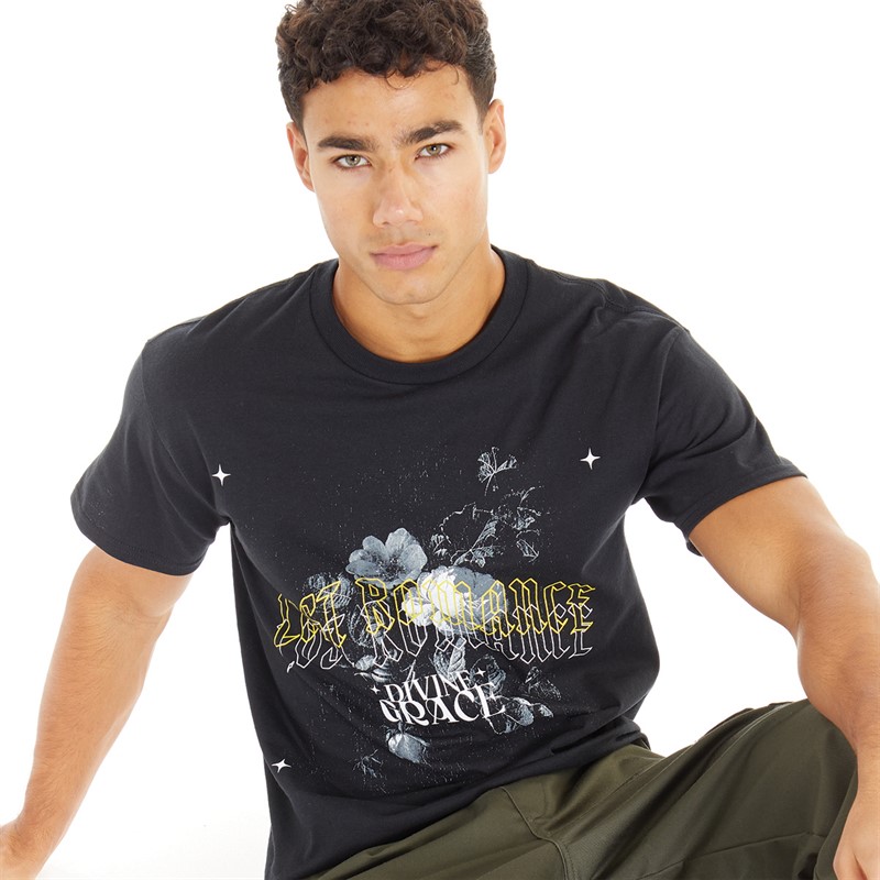 Lost Romance Mens Rose T-Shirt Black