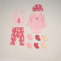 Lily and Jack Girls Bunny Bodysuit Trousers Bib Hat and Six Pairs of Socks Set Pink