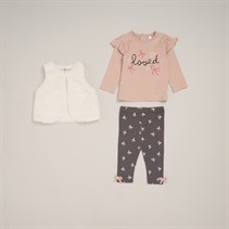 Lily and Jack Girls Fur Gilet Top and Leggings Set Cream