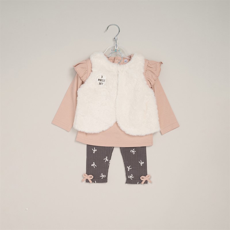 Lily and Jack Girls Fur Gilet Top and Leggings Set Cream
