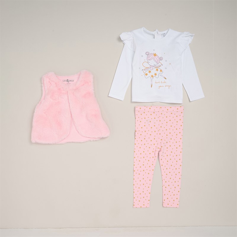Lily and Jack Girls Fur Gilet Top and Leggings Set Baby Pink
