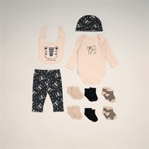 Lily and Jack Boys Tiger Bodysuit Trousers Bib Hat and Six Pairs of Socks Set Beige