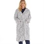 The Night Store Womens Dotty Fleece Robe Black/White