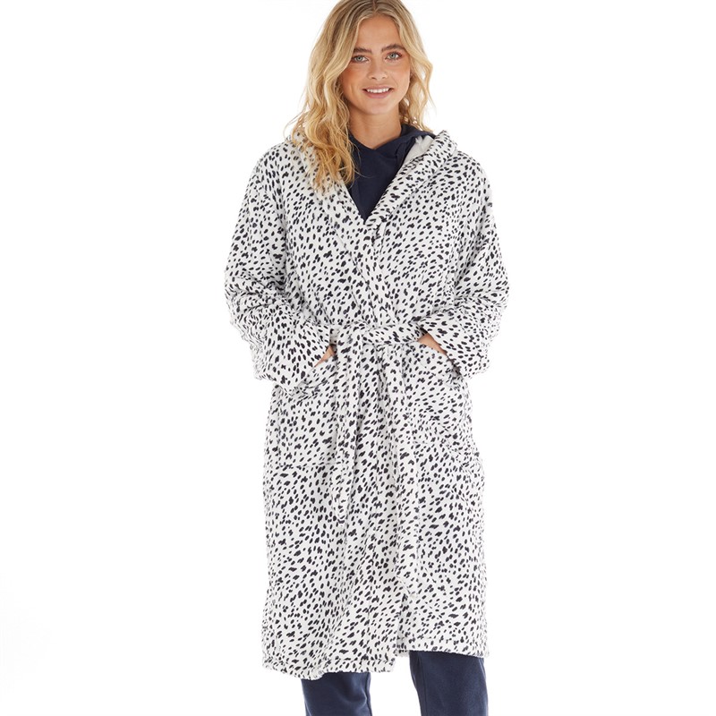 The Night Store Womens Dotty Fleece Robe Black/White