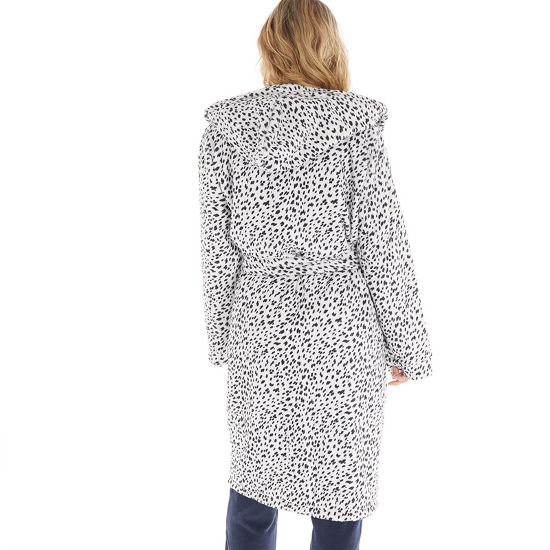 The Night Store Womens Dotty Fleece Robe Black/White