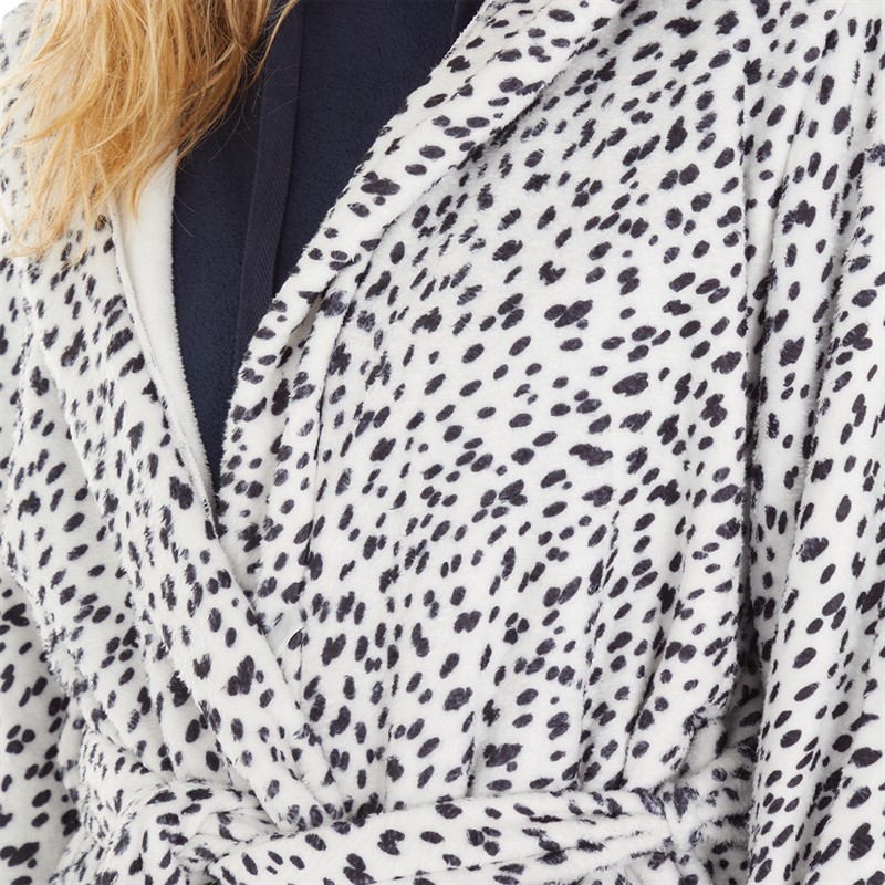 The Night Store Womens Dotty Fleece Robe Black/White