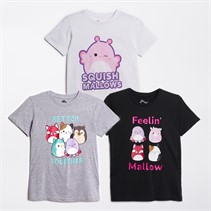 Squishmallows Meisjes Driepack T-shirts Grijze Melange/Wit/Zwart