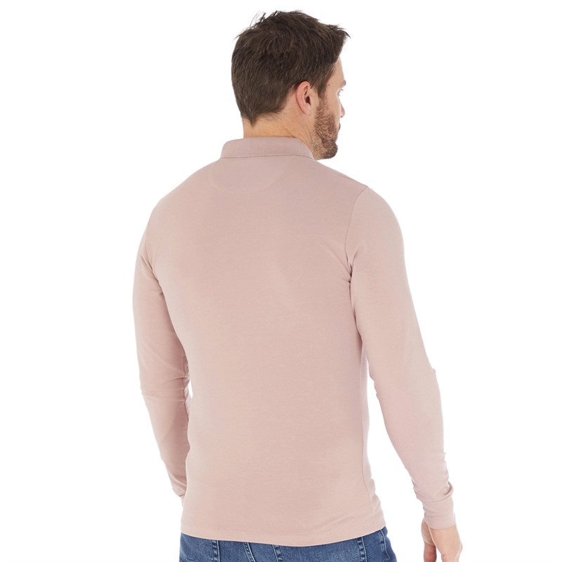 Remus Uomo Mens Long Sleeve Polo Mauve Pink