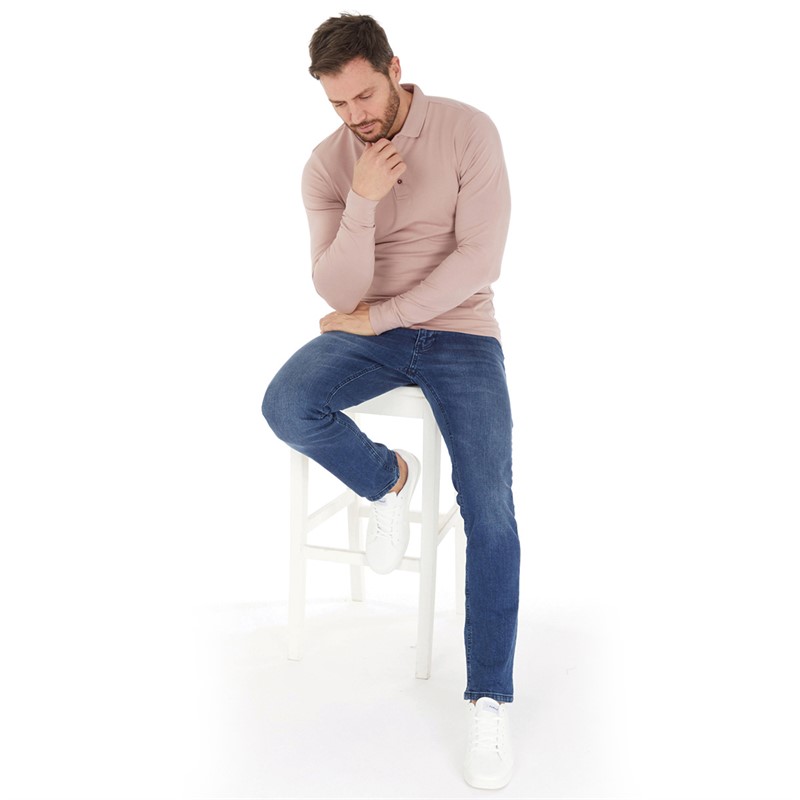 Remus Uomo Mens Long Sleeve Polo Mauve Pink