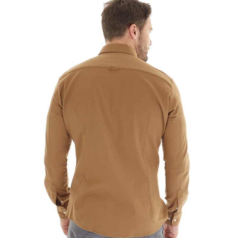 Remus Uomo Mens Slim Fit Cotton Stretch Shirt Light Brown