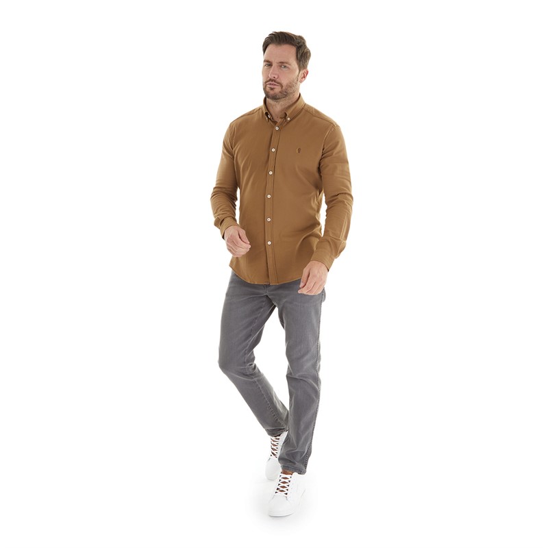 Remus Uomo Mens Slim Fit Cotton Stretch Shirt Light Brown