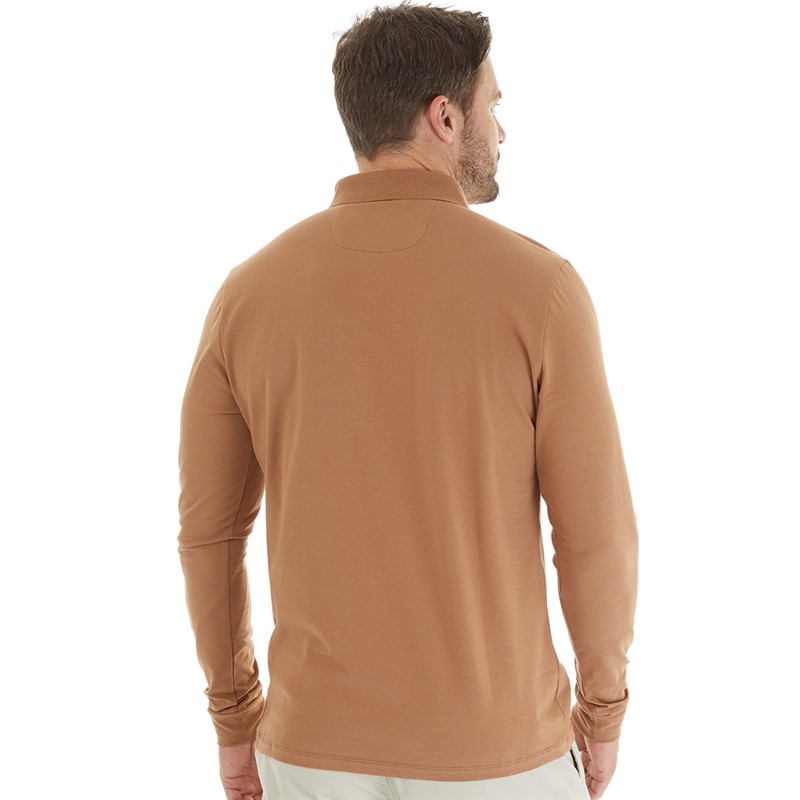 Remus Uomo Mens Tapered Fit Cotton Stretch Polo Shirt Camel