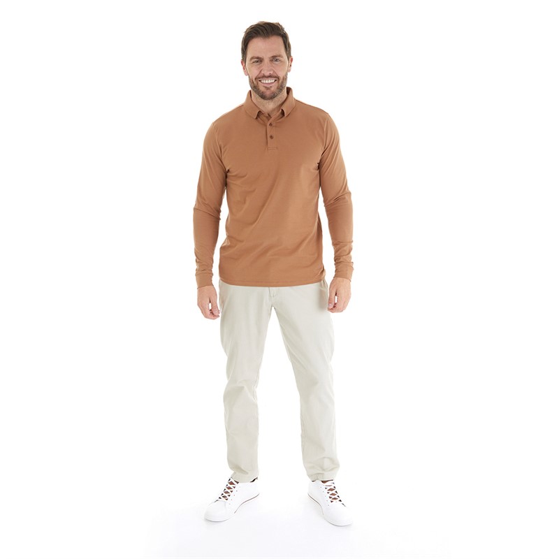Remus Uomo Mens Tapered Fit Cotton Stretch Polo Shirt Camel