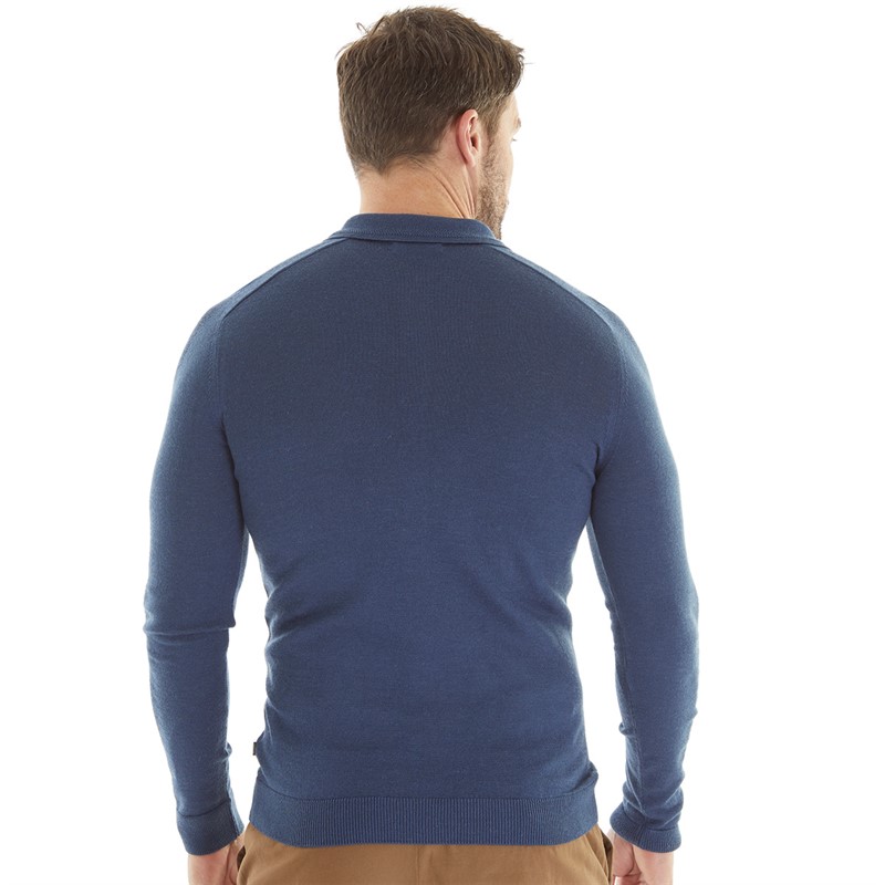 Remus Uomo Mens Slim Fit Merino Wool Blend Long Sleeve Knitted Polo Air Force Blue